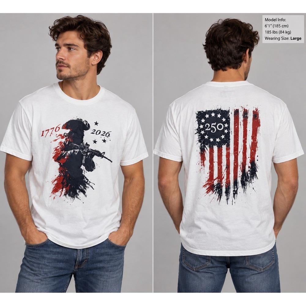Gildan Small America 250 T Shirt 1776 2026 Revolutionary War Patriot USA -3757